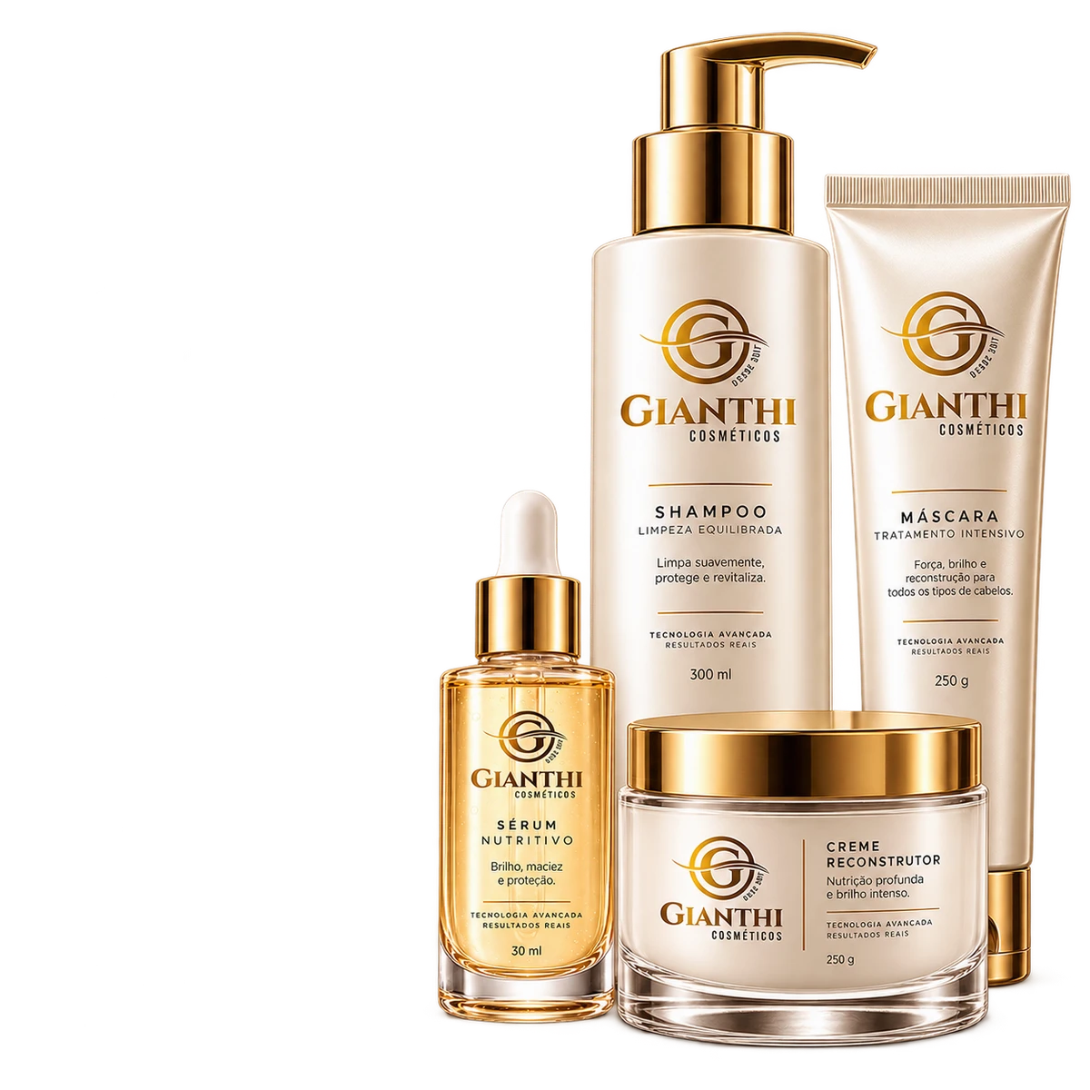 Linha corporal Gianthi com cosméticos para hidratação e cuidados pessoais